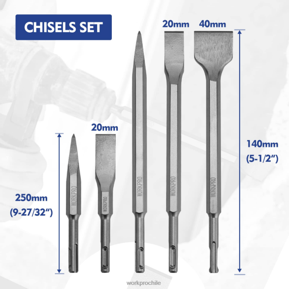 Juego de cinceles y brocas de martillo perforador sds-plus de 17 piezas WORKPRO JDN8Z199 útil herramienta