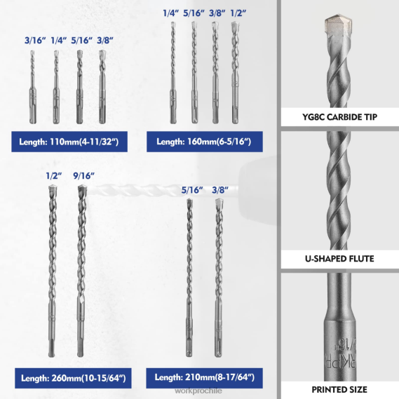 Juego de cinceles y brocas de martillo perforador sds-plus de 17 piezas WORKPRO JDN8Z199 útil herramienta