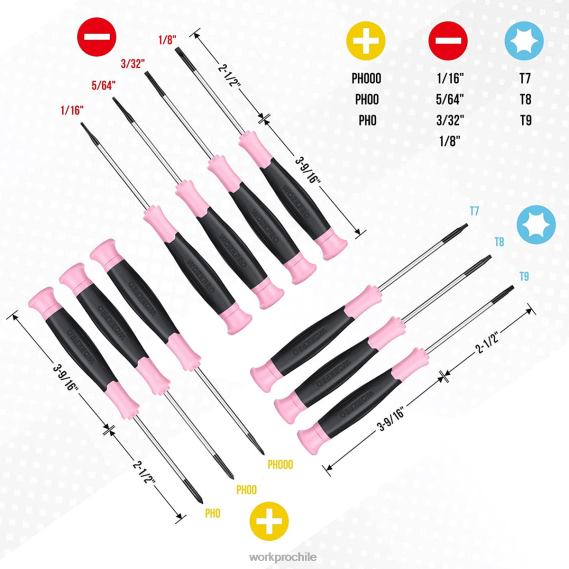 Juego de destornilladores de precisión de 10 piezas con bolsa, phillips, ranurado, estrella torx, kit de reparación de destornillador pequeño con punta magnética WORKPRO JDN8Z255 rosa herramienta