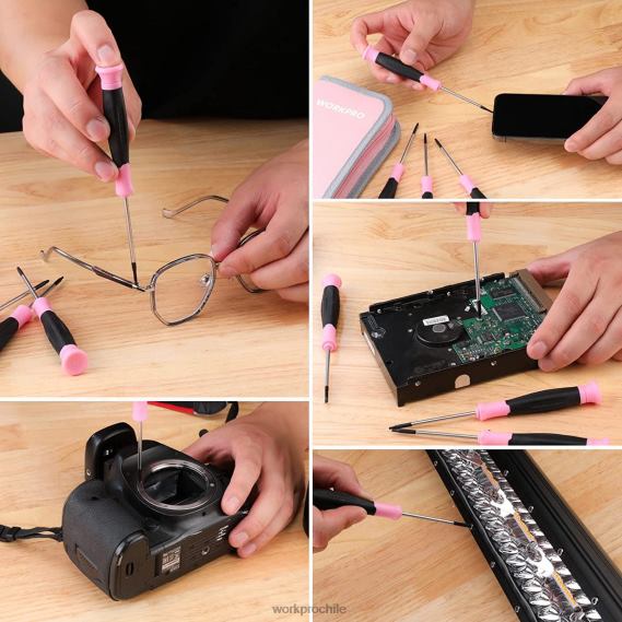 Juego de destornilladores de precisión de 10 piezas con bolsa, phillips, ranurado, estrella torx, kit de reparación de destornillador pequeño con punta magnética WORKPRO JDN8Z255 rosa herramienta