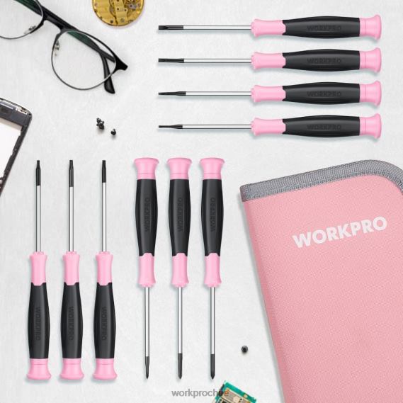 Juego de destornilladores de precisión de 10 piezas con bolsa, phillips, ranurado, estrella torx, kit de reparación de destornillador pequeño con punta magnética WORKPRO JDN8Z255 rosa herramienta