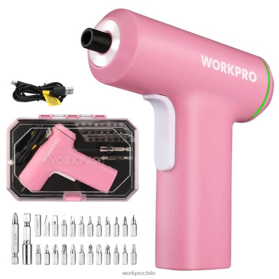 Juego de destornilladores eléctricos inalámbricos con batería de iones de litio recargable por USB de 4v WORKPRO JDN8Z234 rosa/negro herramienta