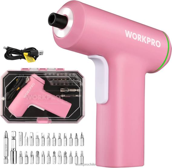 Juego de destornilladores eléctricos inalámbricos con batería de iones de litio recargable por USB de 4v WORKPRO JDN8Z234 rosa/negro herramienta