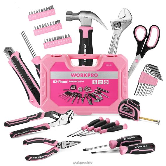 Juego de herramientas de 52 piezas, juego de herramientas para el hogar para mujer con caja de herramientas de almacenamiento, juego de herramientas básico - cinta WORKPRO JDN8Z249 rosa herramienta