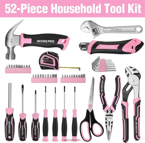 Juego de herramientas de 52 piezas, juego de herramientas para el hogar para mujer con caja de herramientas de almacenamiento, juego de herramientas básico - cinta WORKPRO JDN8Z249 rosa herramienta