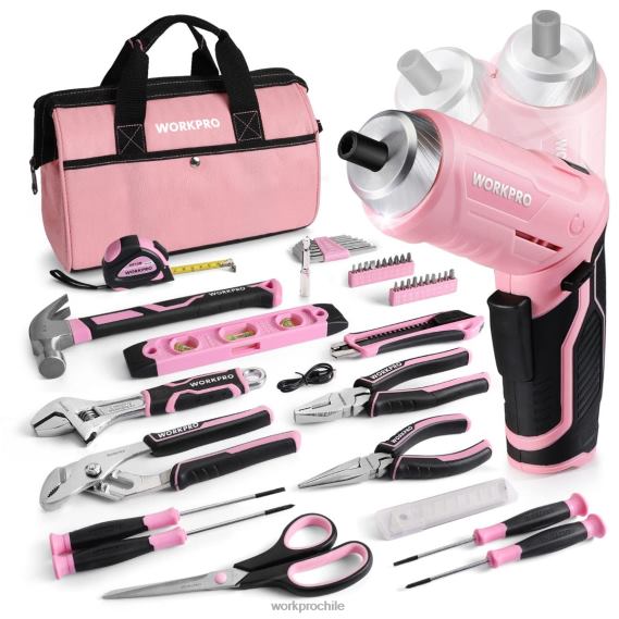 Juego de herramientas de 55 piezas, destornillador inalámbrico giratorio de 3,7 V y kit de herramientas para el hogar WORKPRO JDN8Z264 rosa herramienta