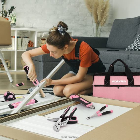 Juego de herramientas de 55 piezas, destornillador inalámbrico giratorio de 3,7 V y kit de herramientas para el hogar WORKPRO JDN8Z264 rosa herramienta