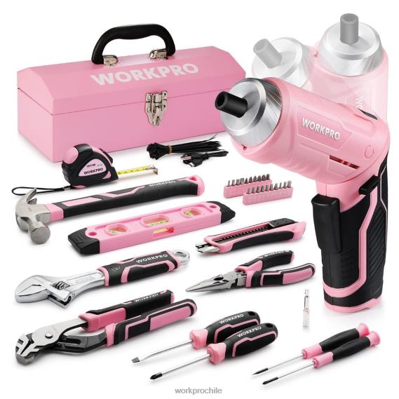 Juego de herramientas de 75 piezas, destornillador inalámbrico giratorio de 3,7 V y kit de herramientas para el hogar WORKPRO JDN8Z260 rosa herramienta