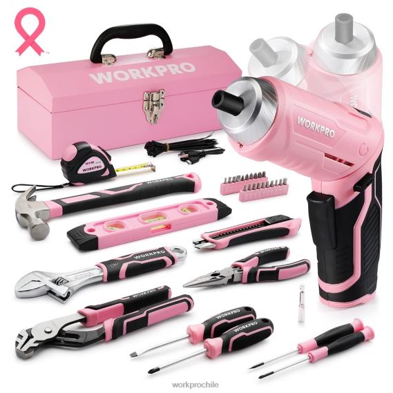 Juego de herramientas de 75 piezas, destornillador inalámbrico giratorio de 3,7 V y kit de herramientas para el hogar WORKPRO JDN8Z260 rosa herramienta