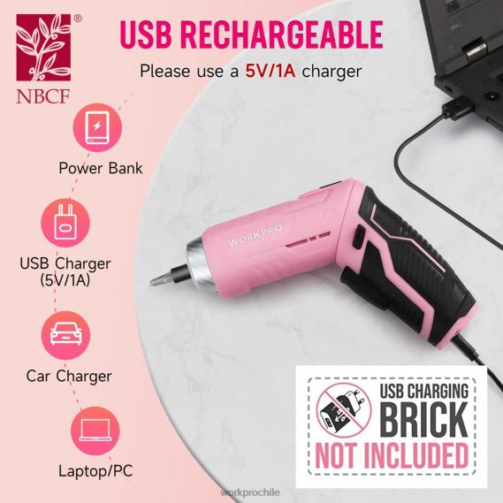 Juego de herramientas de 75 piezas, destornillador inalámbrico giratorio de 3,7 V y kit de herramientas para el hogar WORKPRO JDN8Z260 rosa herramienta