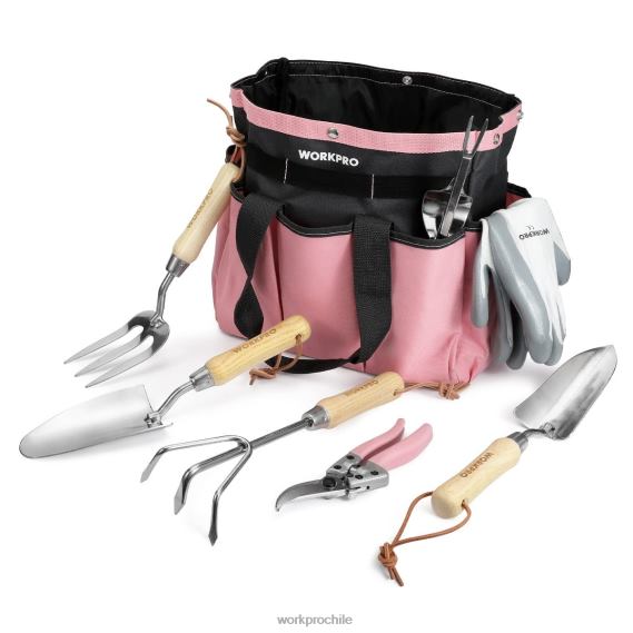 Juego de herramientas de jardín de 7 piezas, herramientas de jardinería resistentes de acero inoxidable WORKPRO JDN8Z252 rosa herramienta