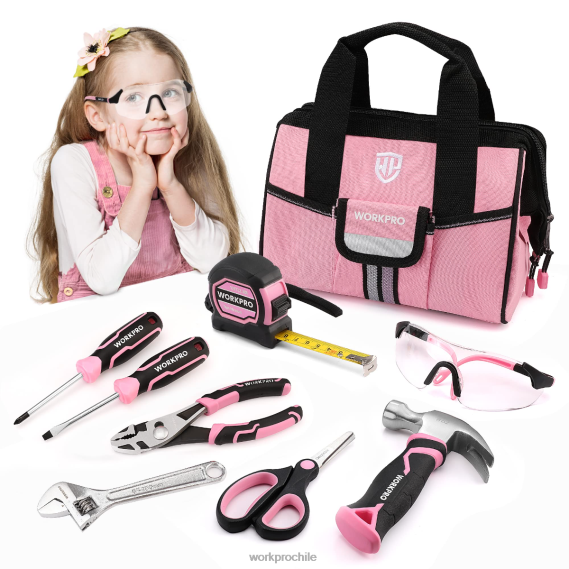 Juego de herramientas junior para niños de 9 piezas con bolsa de herramientas WORKPRO JDN8Z253 rosado azul herramienta