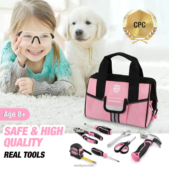 Juego de herramientas junior para niños de 9 piezas con bolsa de herramientas WORKPRO JDN8Z253 rosado azul herramienta