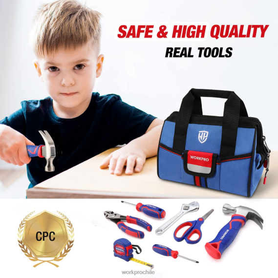 Juego de herramientas junior para niños de 9 piezas con bolsa de herramientas WORKPRO JDN8Z253 rosado azul herramienta