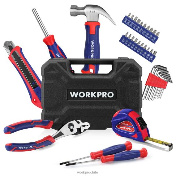 Juego de herramientas para el hogar de 35 piezas con caja de herramientas de almacenamiento. WORKPRO JDN8Z246 rosado azul herramienta