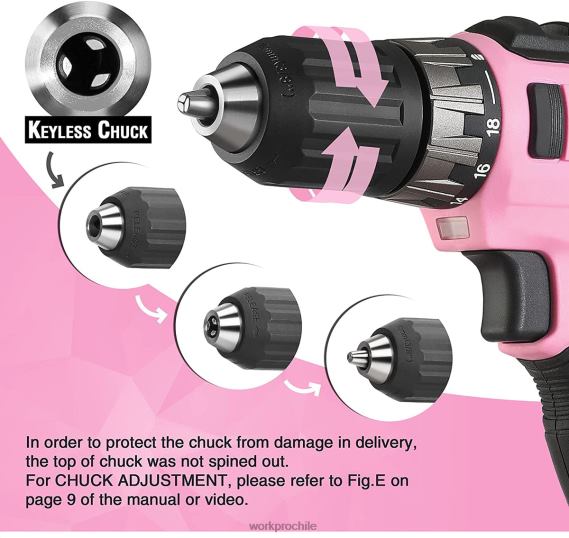 Juego de taladro atornillador inalámbrico de 20 V con cargador rápido y bolsa de almacenamiento de 11 pulgadas incluida WORKPRO JDN8Z261 rosa herramienta