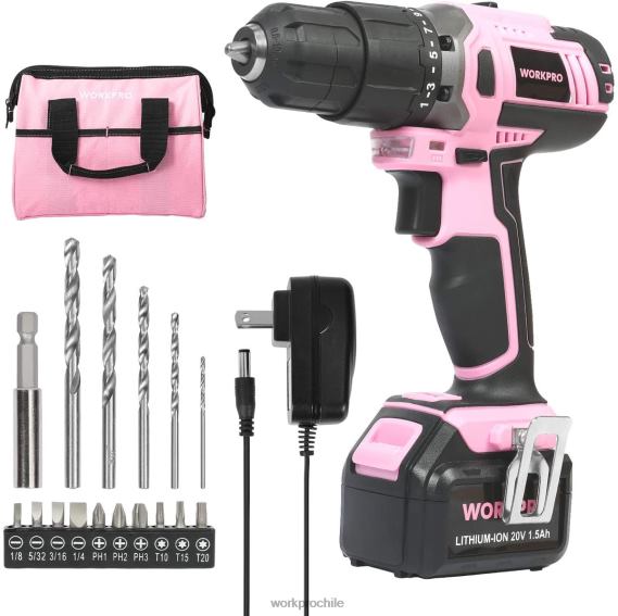 Juego de taladro atornillador inalámbrico de iones de litio de 20 V WORKPRO JDN8Z262 rosa herramienta