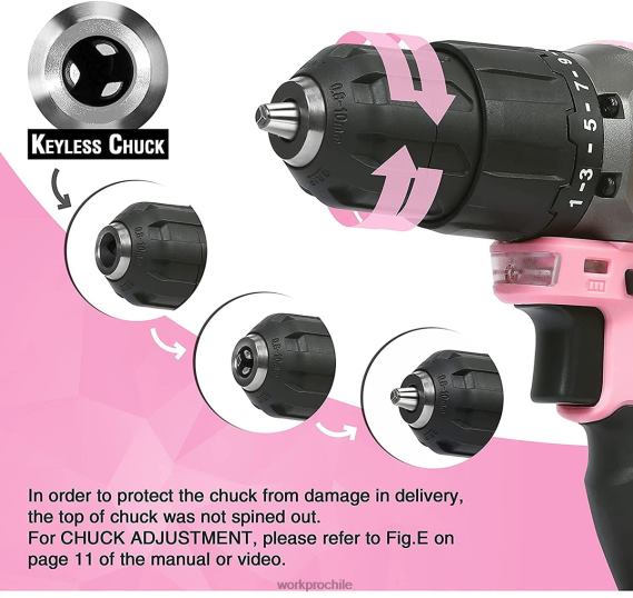 Juego de taladro atornillador inalámbrico de iones de litio de 20 V WORKPRO JDN8Z262 rosa herramienta