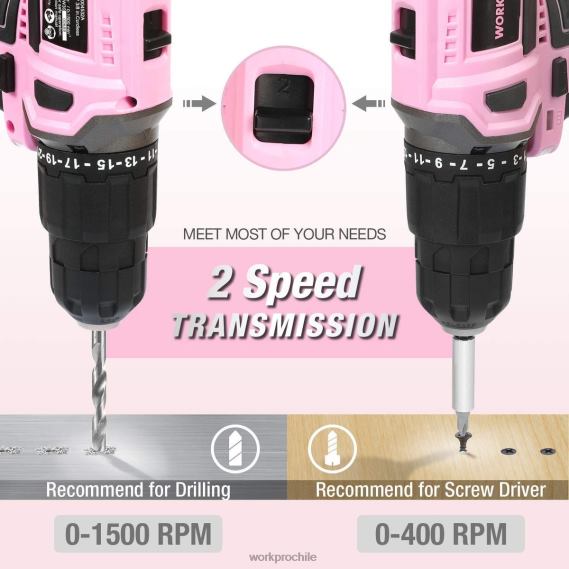 Juego de taladro atornillador inalámbrico de iones de litio de 20 V WORKPRO JDN8Z262 rosa herramienta