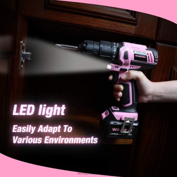Juego de taladro atornillador inalámbrico de iones de litio de 20 V WORKPRO JDN8Z262 rosa herramienta