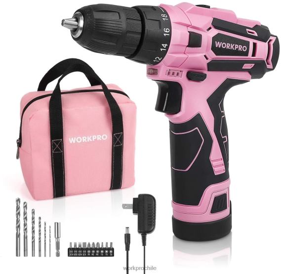 Juego de taladro y destornillador inalámbrico, destornillador eléctrico de 12v, kit de herramientas para mujer WORKPRO JDN8Z263 rosa herramienta