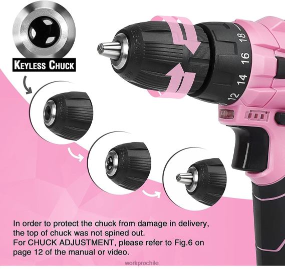 Juego de taladro y destornillador inalámbrico, destornillador eléctrico de 12v, kit de herramientas para mujer WORKPRO JDN8Z263 rosa herramienta