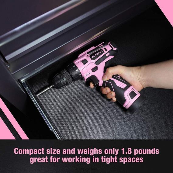 Juego de taladro y destornillador inalámbrico, destornillador eléctrico de 12v, kit de herramientas para mujer WORKPRO JDN8Z263 rosa herramienta
