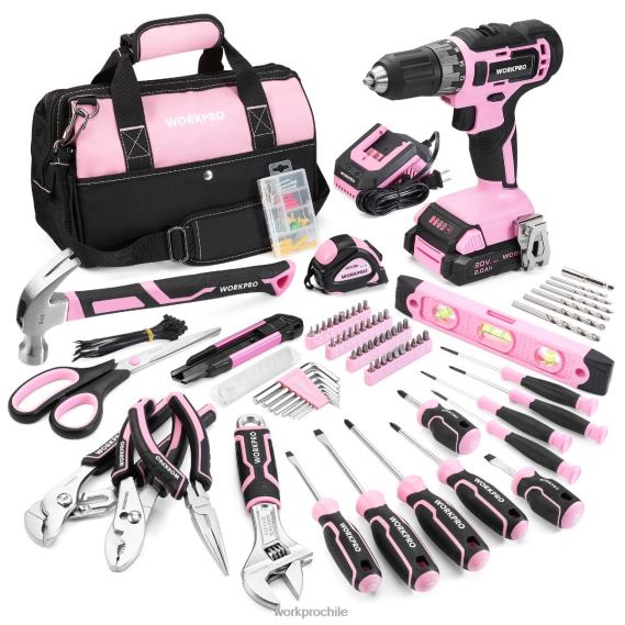Kit combinado de taladro inalámbrico de 157 piezas con iones de litio inalámbricos de 20 V WORKPRO JDN8Z259 rosa/gris herramienta
