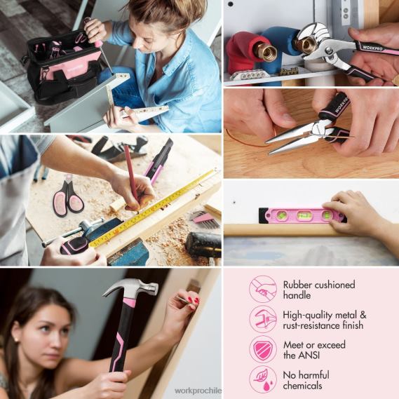 Kit combinado de taladro inalámbrico de 157 piezas con iones de litio inalámbricos de 20 V WORKPRO JDN8Z259 rosa/gris herramienta