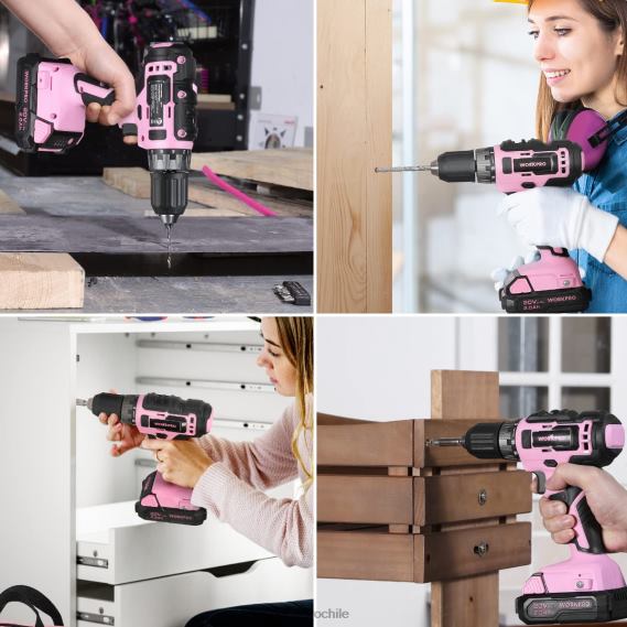 Kit combinado de taladro inalámbrico de 157 piezas con iones de litio inalámbricos de 20 V WORKPRO JDN8Z259 rosa/gris herramienta