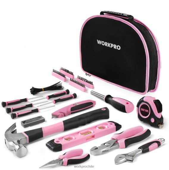 Kit de herramientas de 103 piezas con bolsa redonda fácil de transportar, perfecta para el mantenimiento del hogar. WORKPRO JDN8Z248 rosa herramienta