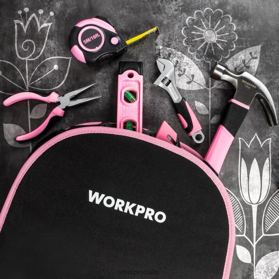Kit de herramientas de 103 piezas con bolsa redonda fácil de transportar, perfecta para el mantenimiento del hogar. WORKPRO JDN8Z248 rosa herramienta