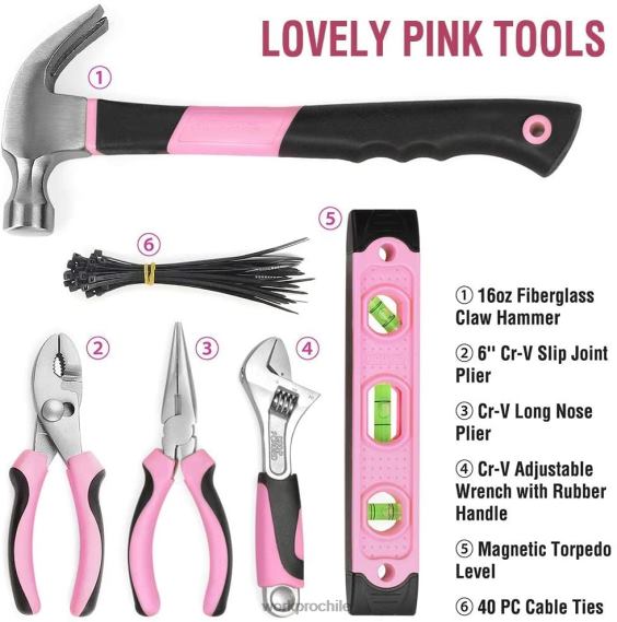 Kit de herramientas de 103 piezas con bolsa redonda fácil de transportar, perfecta para el mantenimiento del hogar. WORKPRO JDN8Z248 rosa herramienta