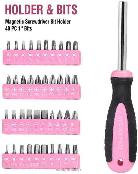 Kit de herramientas de 103 piezas con bolsa redonda fácil de transportar, perfecta para el mantenimiento del hogar. WORKPRO JDN8Z248 rosa herramienta