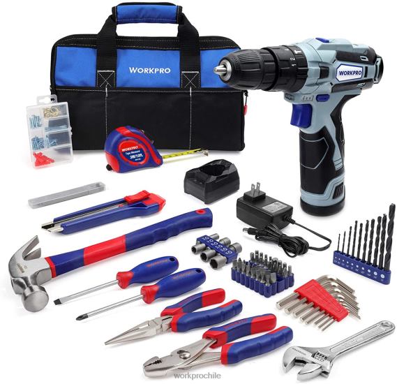 Kit de herramientas para el hogar y taladro inalámbrico de 12v, kit combinado de 177 piezas con bolsa de herramientas WORKPRO JDN8Z171 útil herramienta