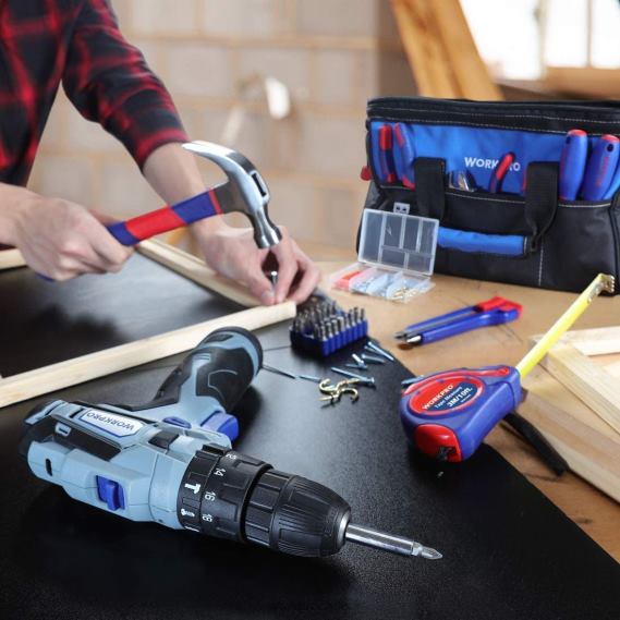 Kit de herramientas para el hogar y taladro inalámbrico de 12v, kit combinado de 177 piezas con bolsa de herramientas WORKPRO JDN8Z171 útil herramienta