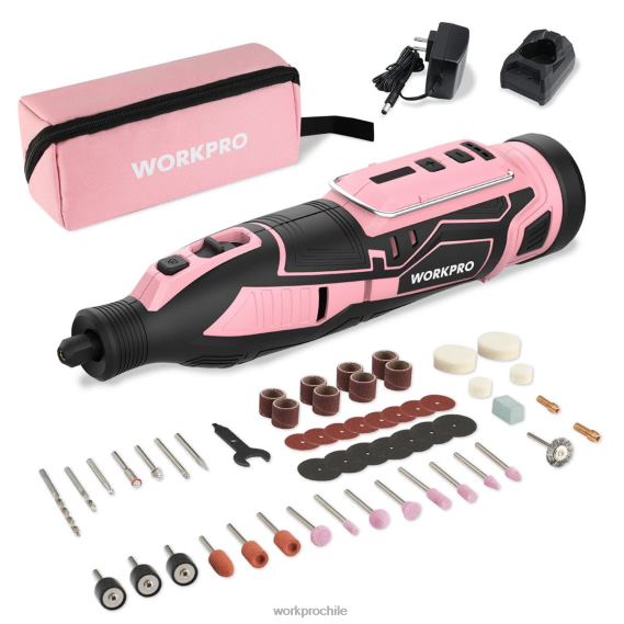 Kit de herramientas rotativas inalámbricas de 12 V, 5 velocidades variables, 114 accesorios de fácil cambio WORKPRO JDN8Z267 rosa herramienta