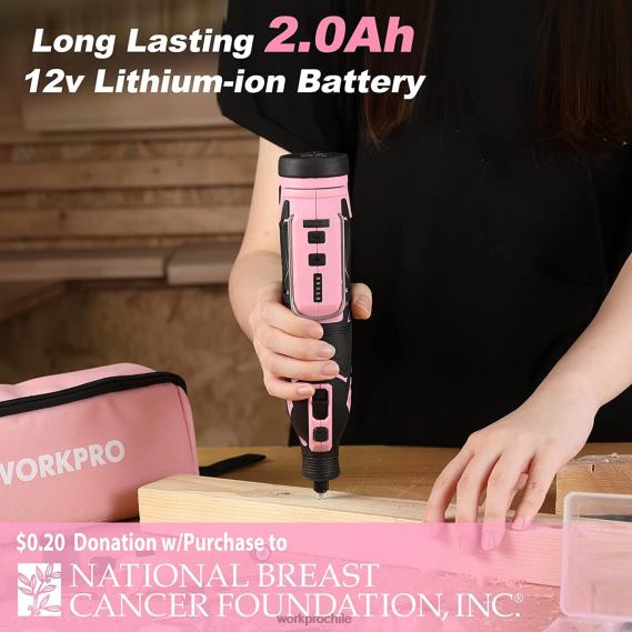 Kit de herramientas rotativas inalámbricas de 12 V, 5 velocidades variables, 114 accesorios de fácil cambio WORKPRO JDN8Z267 rosa herramienta