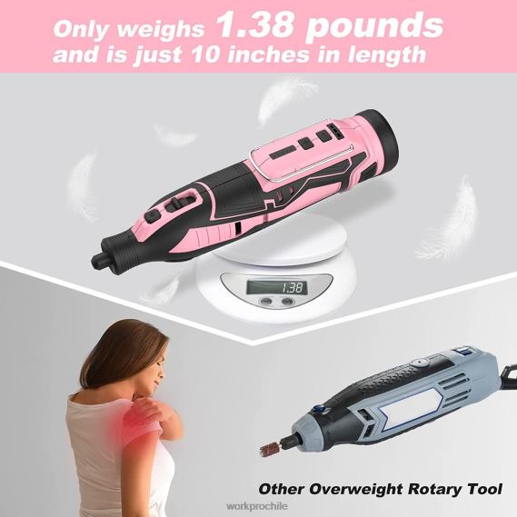 Kit de herramientas rotativas inalámbricas de 12 V, 5 velocidades variables, 114 accesorios de fácil cambio WORKPRO JDN8Z267 rosa herramienta