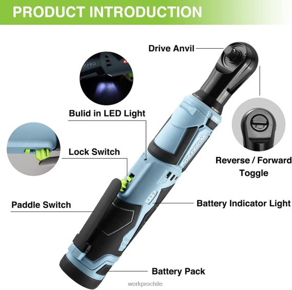 Llave de trinquete eléctrica inalámbrica, juego de 9 piezas de llave de trinquete eléctrica de 12 V y 40 pies-libras WORKPRO JDN8Z227 útil herramienta