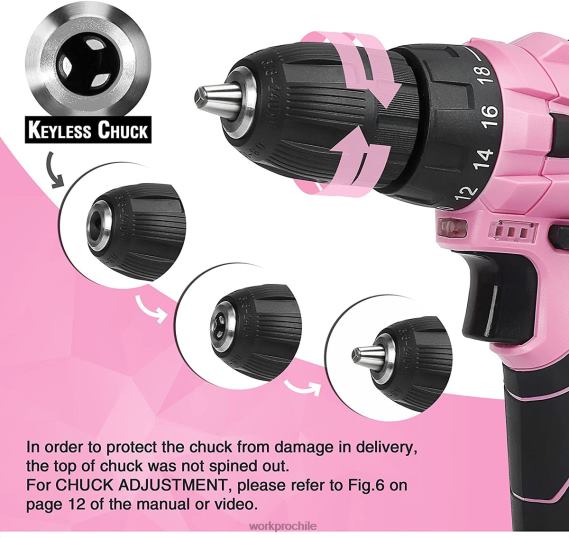 Taladro inalámbrico de 12 V y kit de herramientas para el hogar con bolsa de almacenamiento de 14 pulgadas WORKPRO JDN8Z258 rosa herramienta