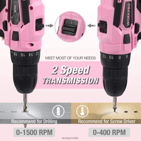 Taladro inalámbrico de 12 V y kit de herramientas para el hogar con bolsa de almacenamiento de 14 pulgadas WORKPRO JDN8Z258 rosa herramienta