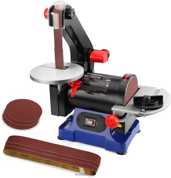 Lijadora de banda de disco, banda de 1" x 30" y disco de lijado de 5", incluye 6 piezas de papel de lija WORKPRO JDN8Z237 útil herramienta