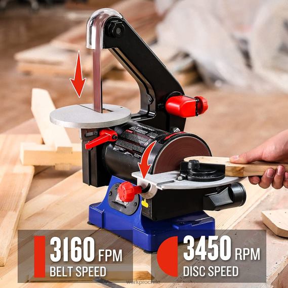 Lijadora de banda de disco, banda de 1\" x 30\" y disco de lijado de 5\", incluye 6 piezas de papel de lija WORKPRO JDN8Z237 útil herramienta