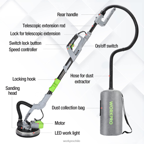 Lijadora eléctrica para paneles de yeso de 720w con aspiradora WORKPRO JDN8Z228 moderno herramienta
