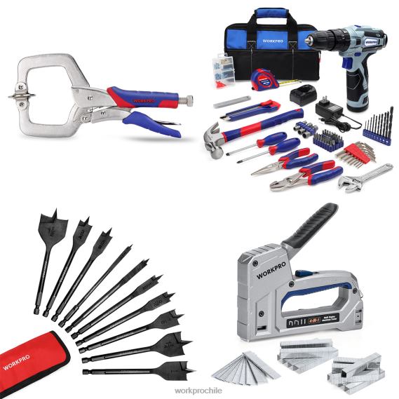 Abrazadera frontal, taladro inalámbrico de 12 V y kit de herramientas para el hogar, juego de brocas de espada profesional de 10 piezas y pistola grapadora 4 en 1 de alta resistencia WORKPRO JDN8Z318
