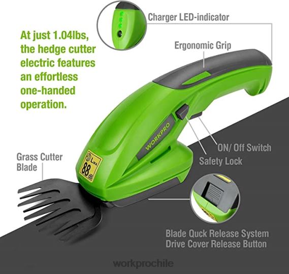 Cortasetos inalámbrico de 20 V y cortasetos de mano 2 en 1, tijeras de podar de 2 piezas y rodilleras de jardín WORKPRO JDN8Z320 moderno herramienta