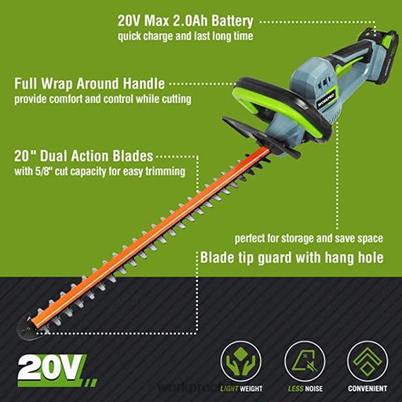 Cortasetos inalámbrico de 20 V y cortasetos de mano 2 en 1, tijeras de podar de 2 piezas y rodilleras de jardín WORKPRO JDN8Z320 moderno herramienta