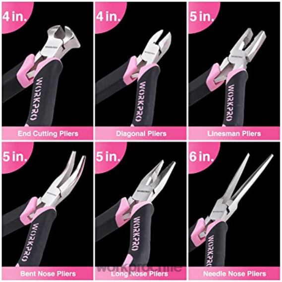 Juego de taladro atornillador inalámbrico de 20 V, minialicates de 6 piezas, kit de herramientas de 10 piezas y pistola de pegamento inalámbrica WORKPRO JDN8Z316 rosa herramienta
