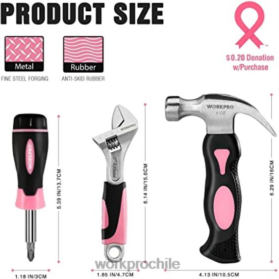 Juego de taladro atornillador inalámbrico de 20 V, minialicates de 6 piezas, kit de herramientas de 10 piezas y pistola de pegamento inalámbrica WORKPRO JDN8Z316 rosa herramienta